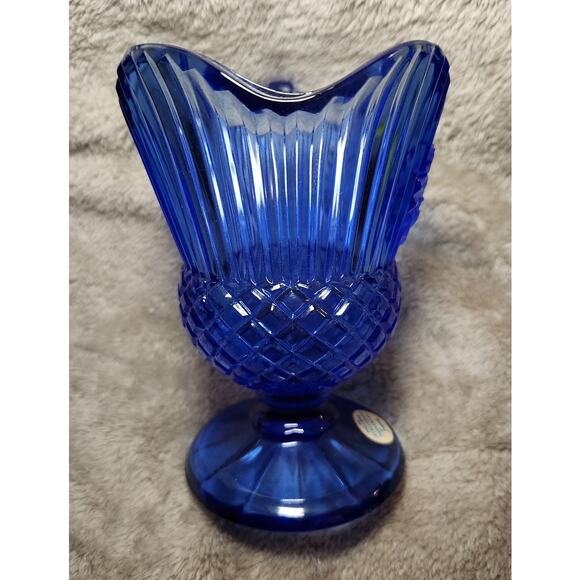 Vintage 1976 Avon Fostoria Blue Glass Commemorative Footed Creamer Pitcher - Picture 7 of 9